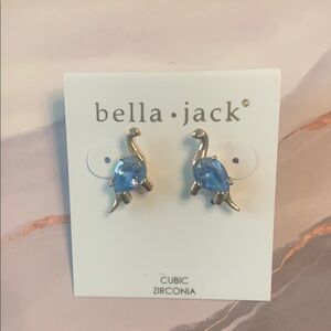 NWOT RARE Bella Jack Dinosaur Earrings with Blue Stones, Gold Tone